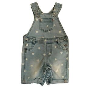 First Impressions Star Print Denim Short Overalls Light Wash Americana 12-18M